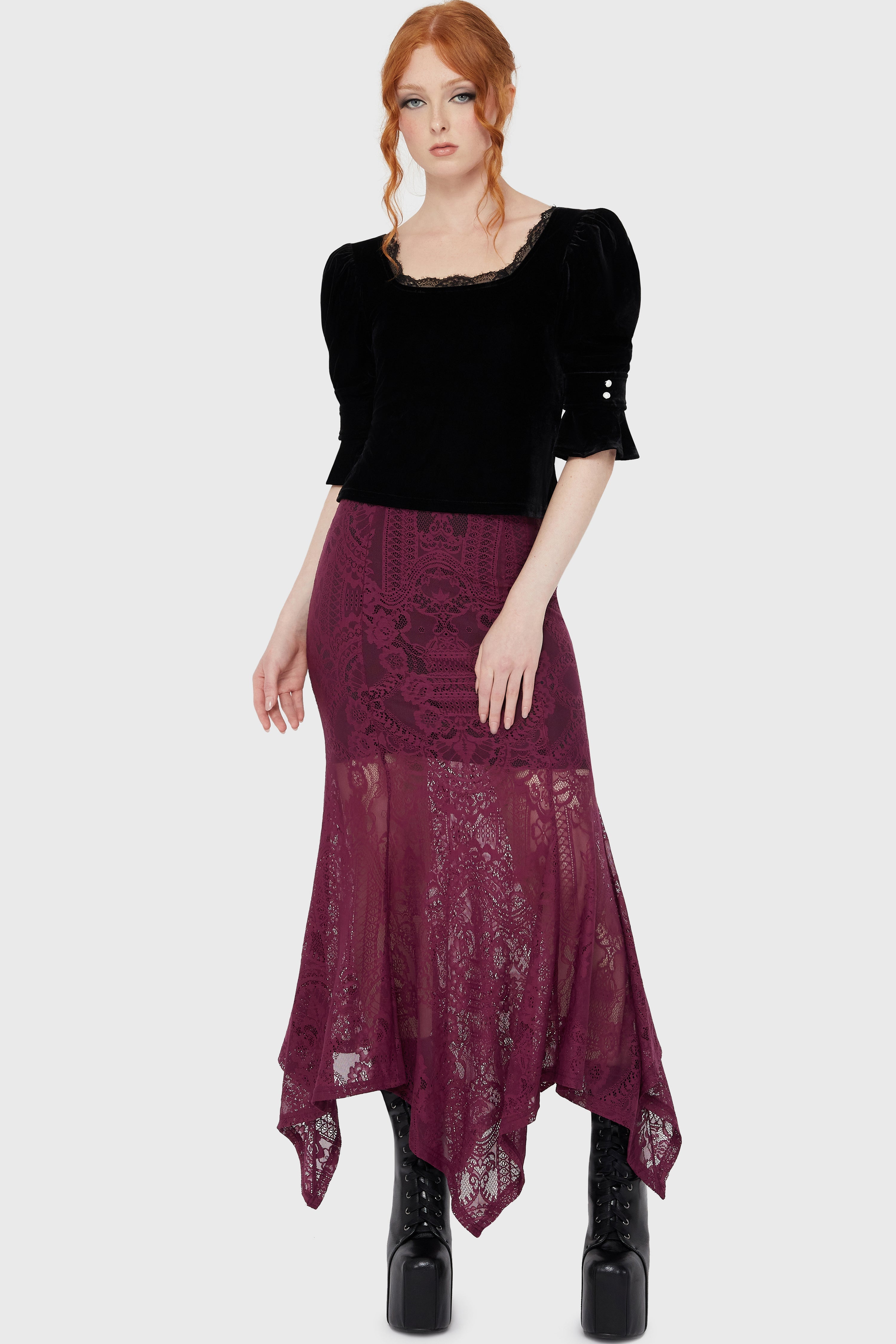 Belladonna Lace Maxi Skirt Plum