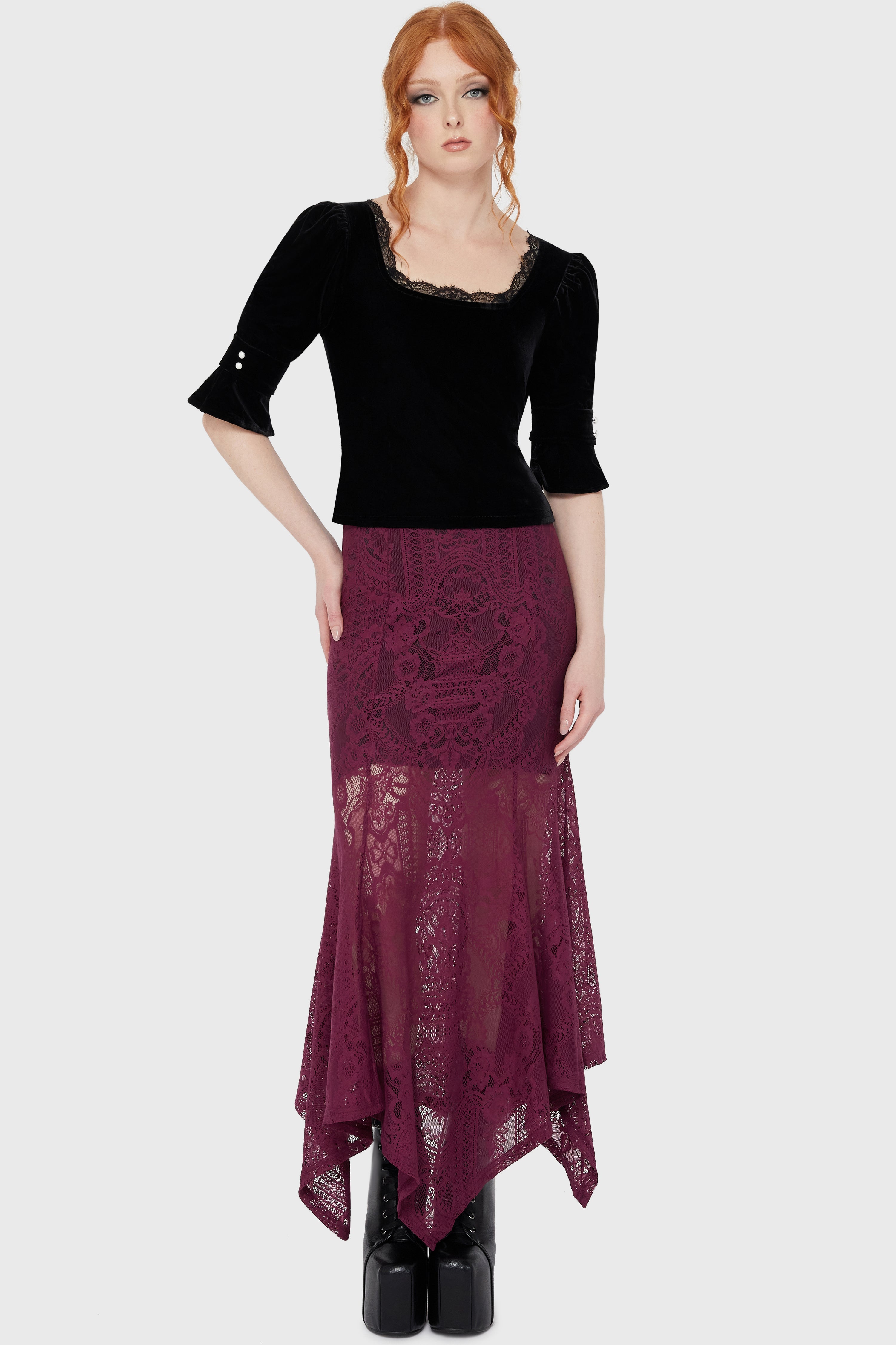 Belladonna Lace Maxi Skirt Plum