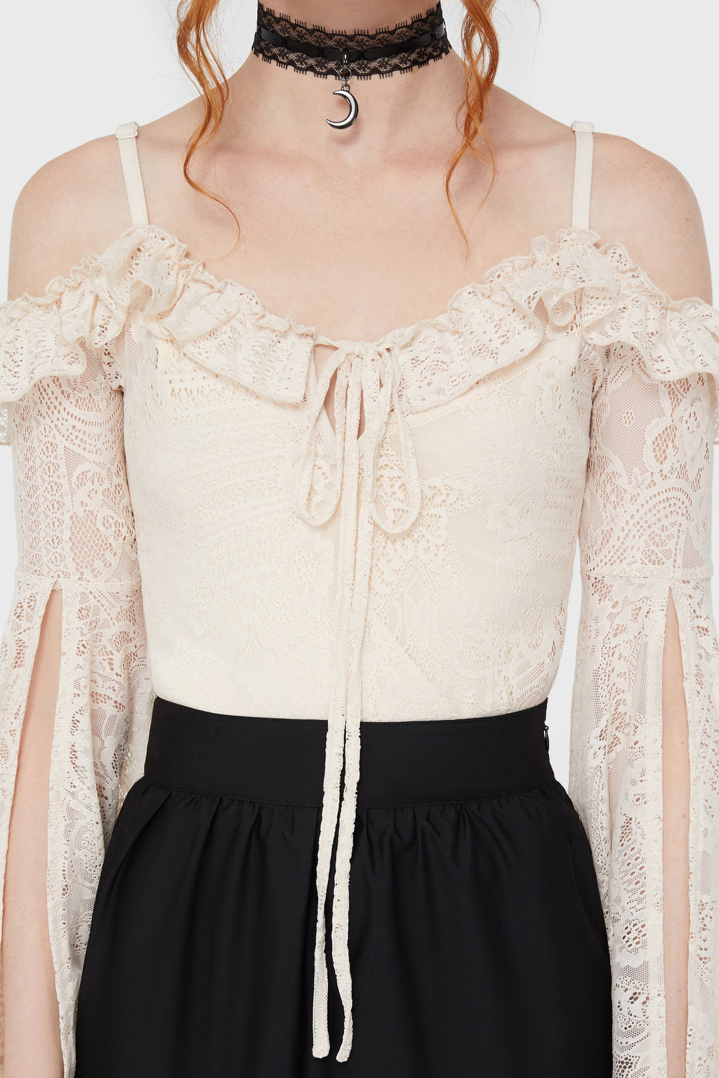 Breathless Lace Bardot Top IVORY