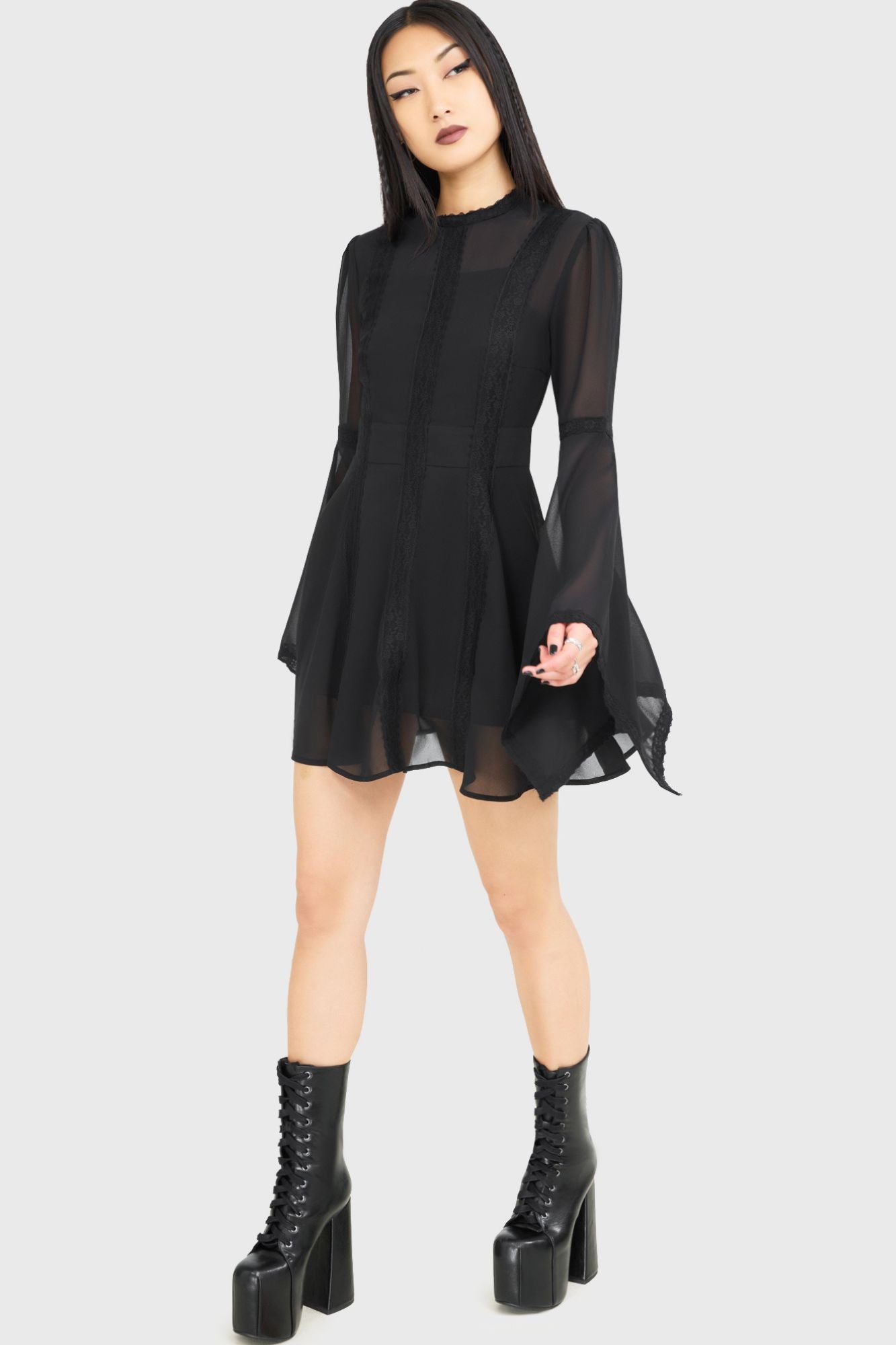 Begone Long Sleeve Mini Dress BLACK