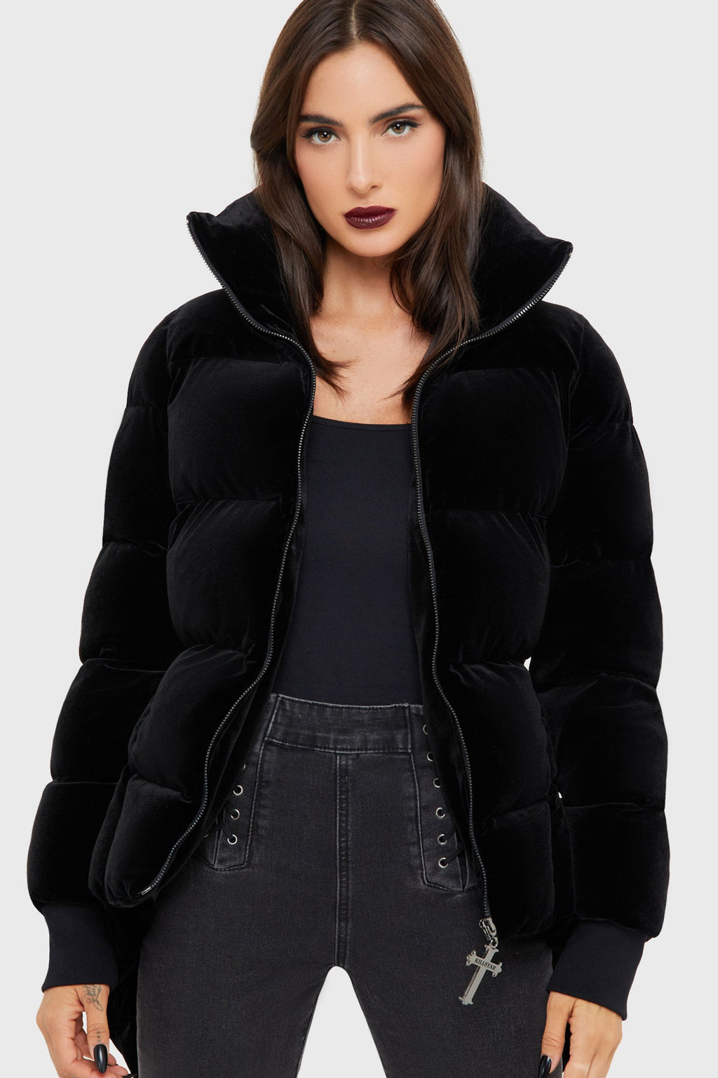 Deadliest Nightvelvet Puffer Coat BLACK