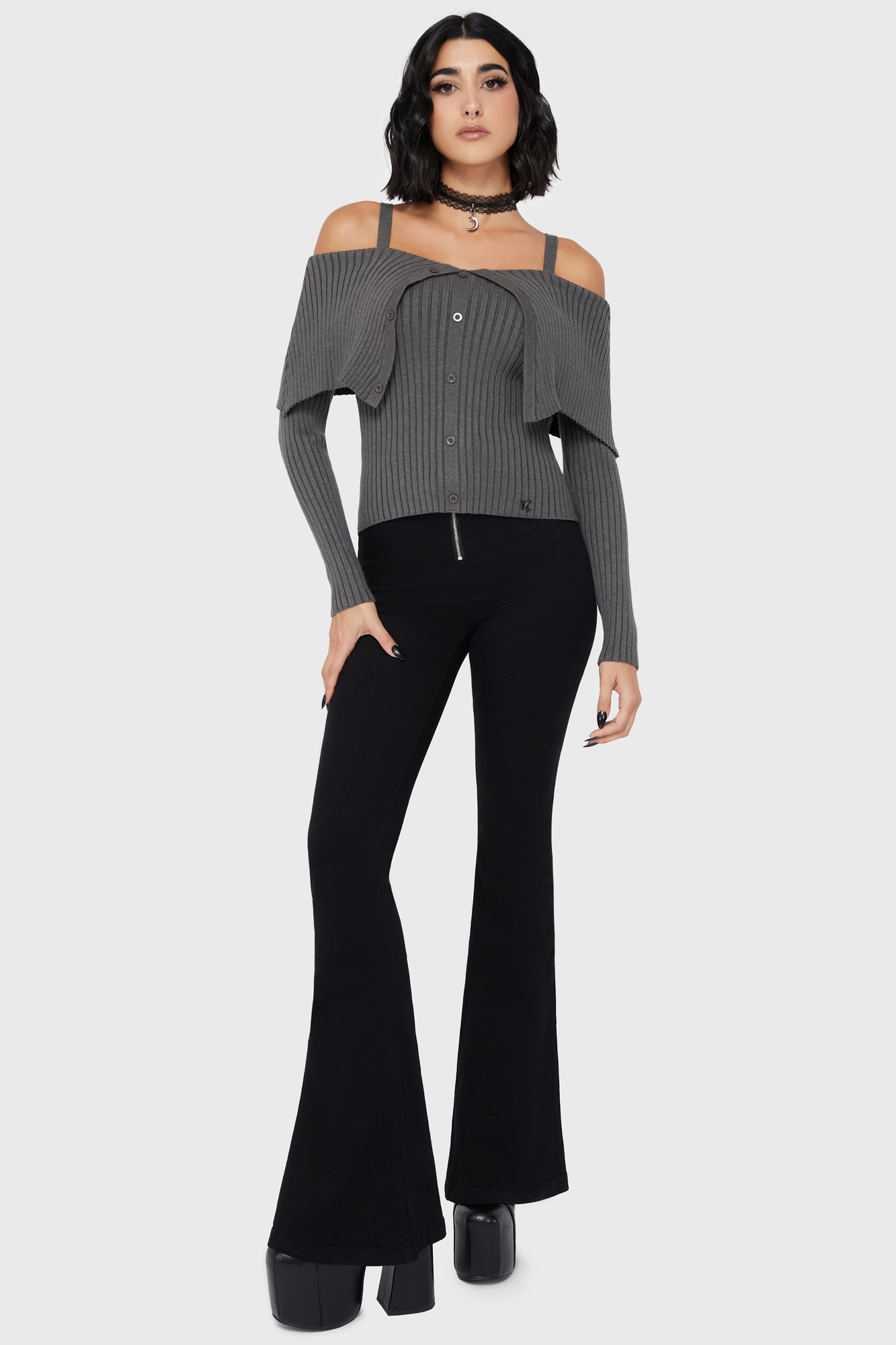 Dusk Empress Knit Top Grey