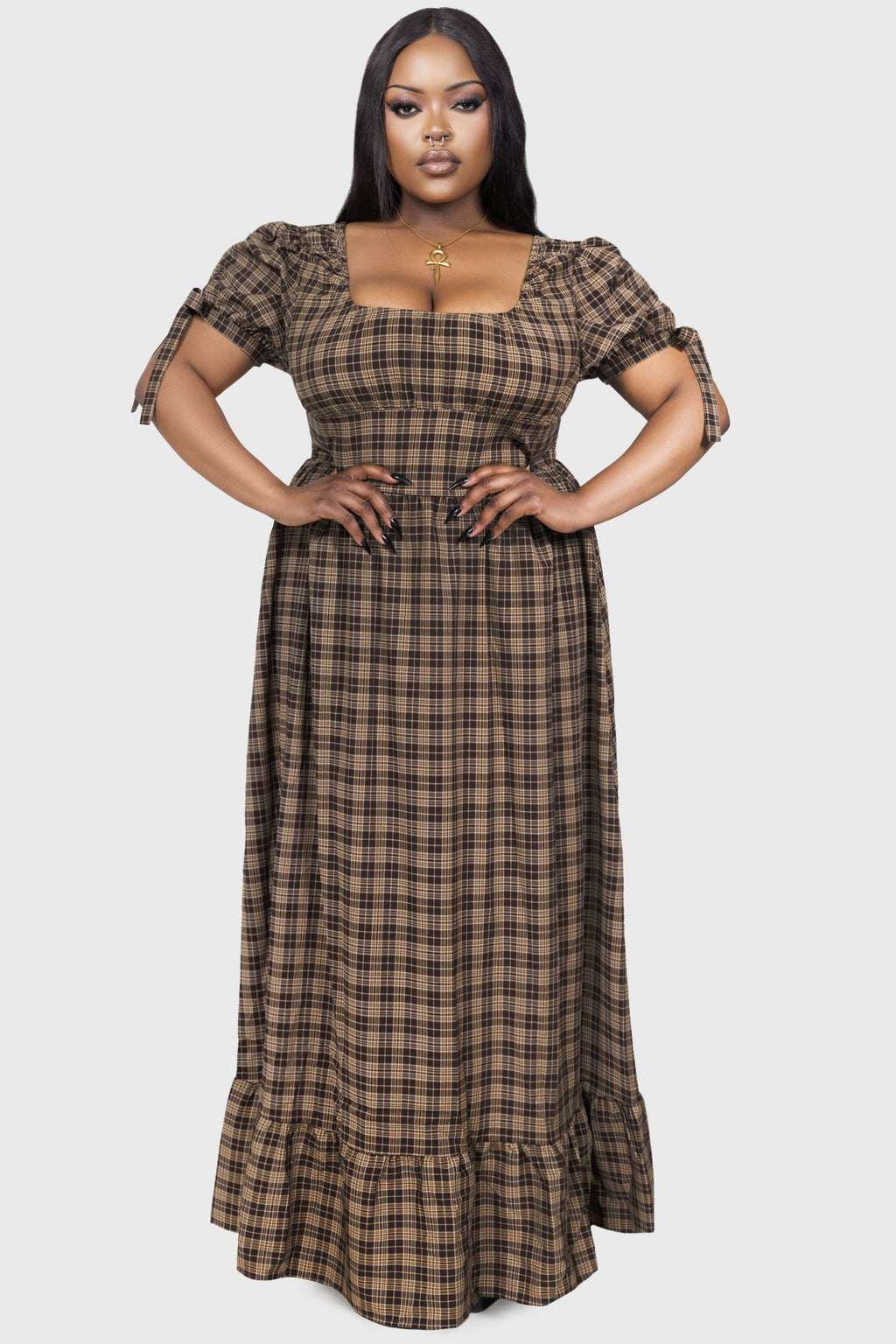 Grim Gretchen Dress BROWN TARTAN