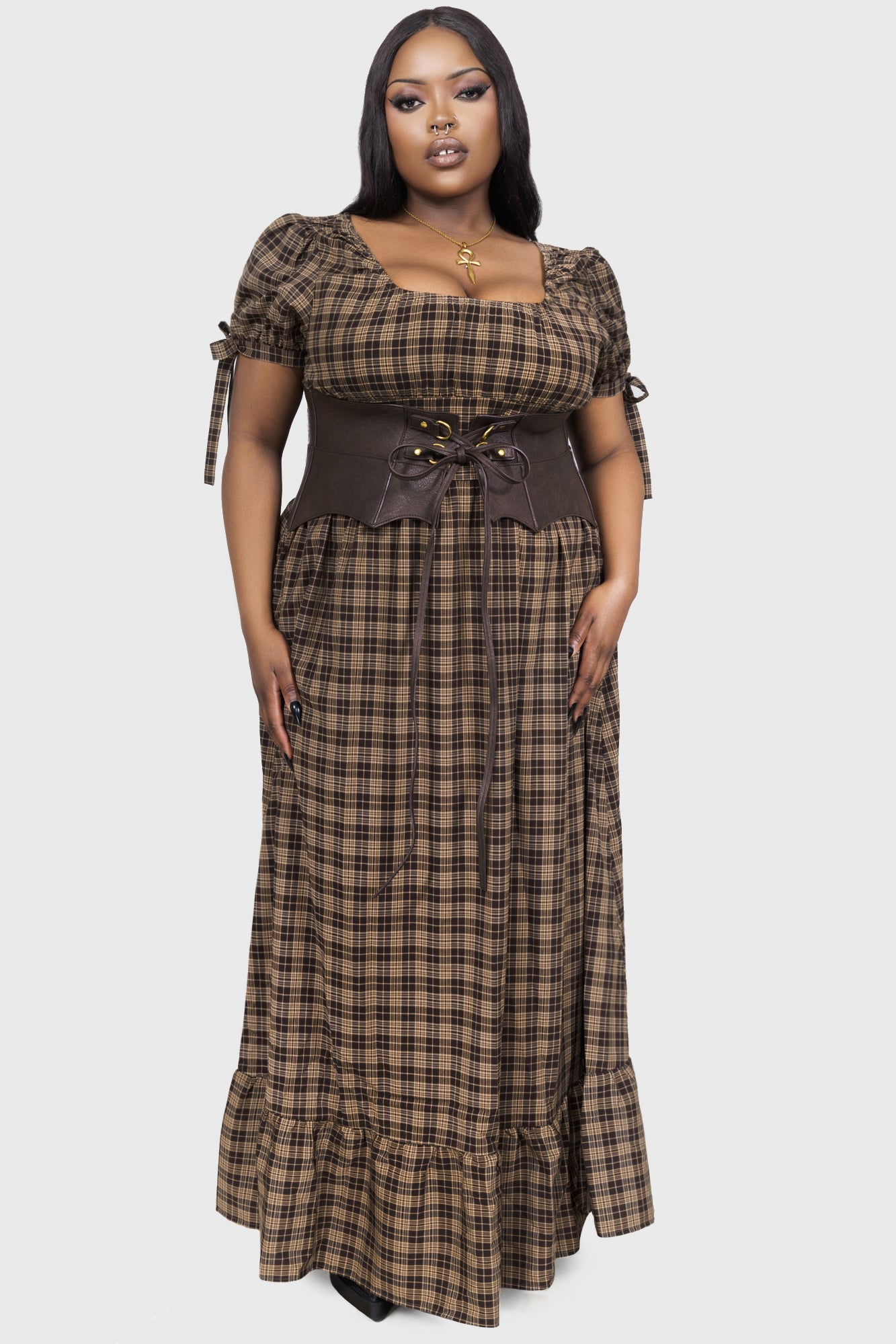 Grim Gretchen Dress BROWN TARTAN