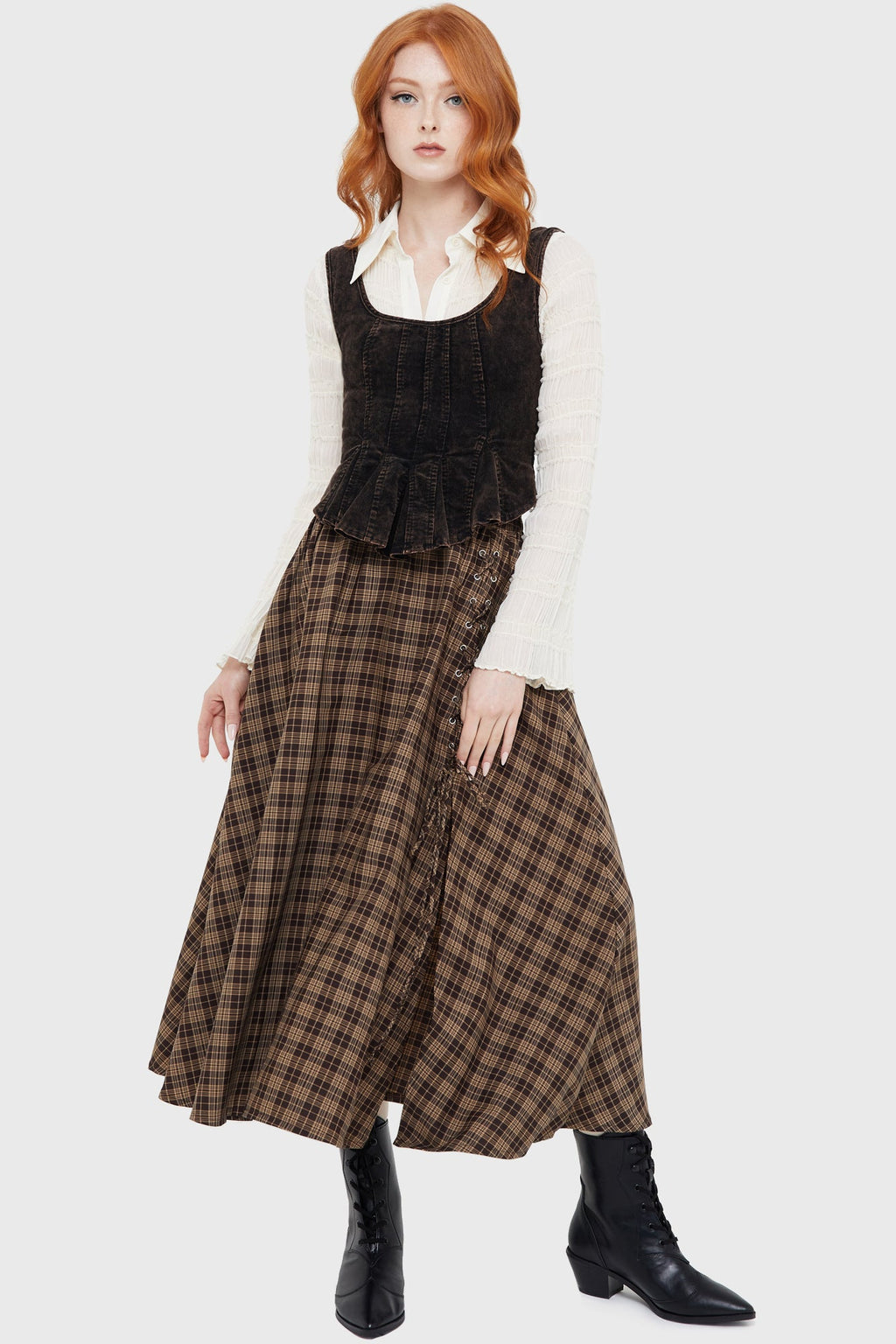 Haven Hollow Skirt BROWN TARTAN