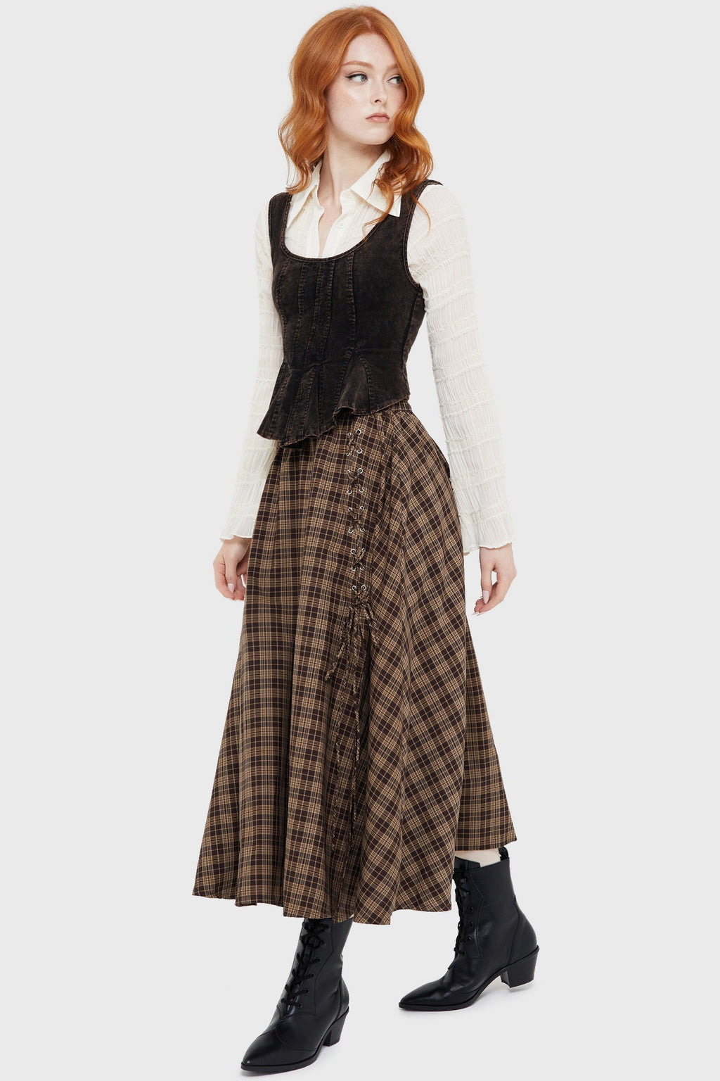 Haven Hollow Skirt BROWN TARTAN