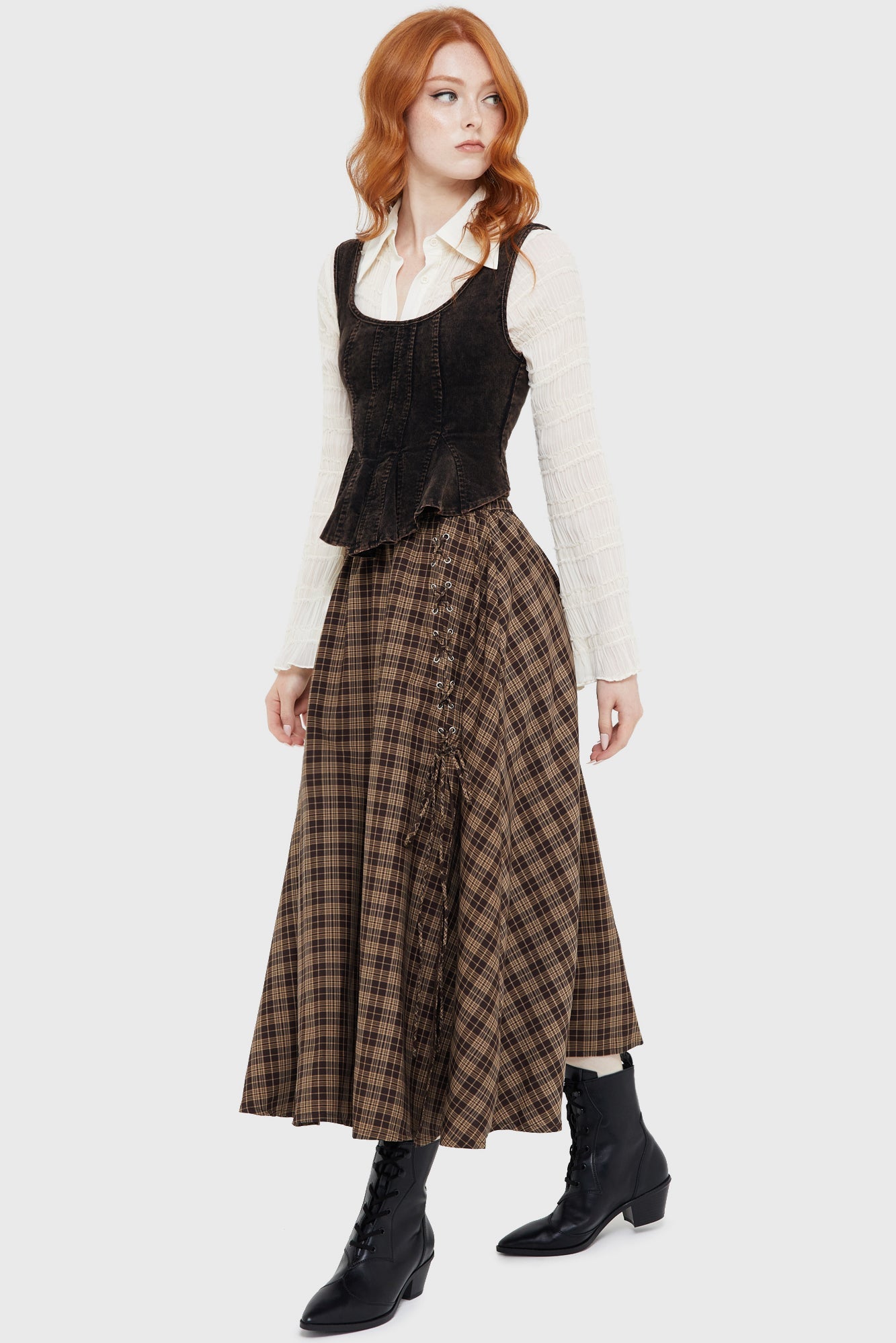 Haven Hollow Skirt BROWN TARTAN