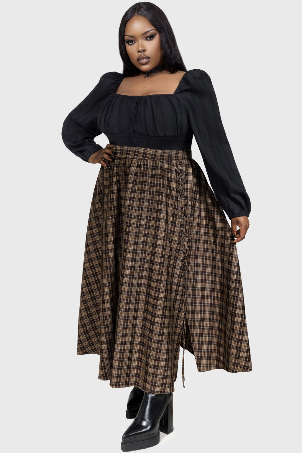 Haven Hollow Skirt BROWN TARTAN