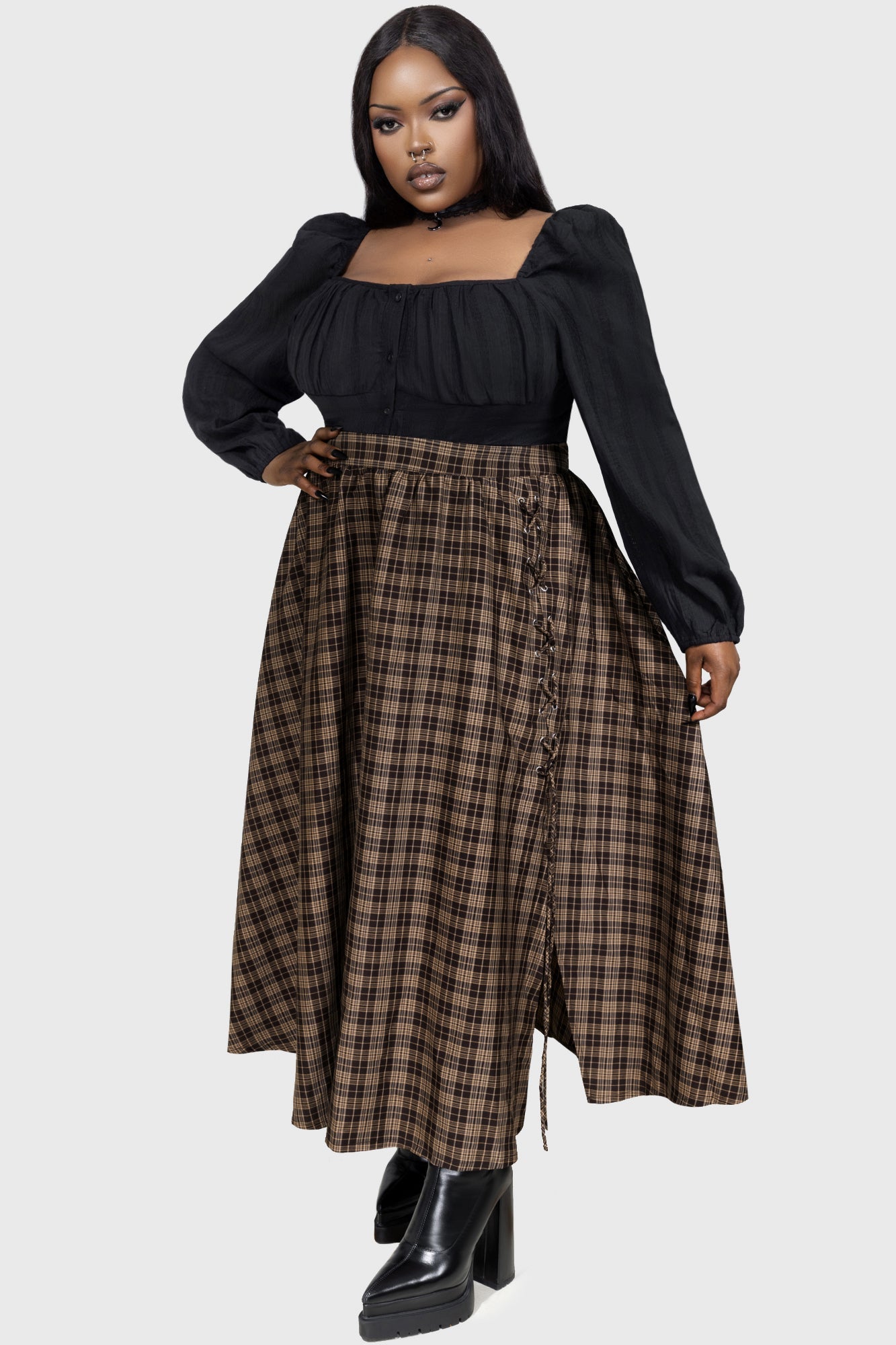 Haven Hollow Skirt BROWN TARTAN