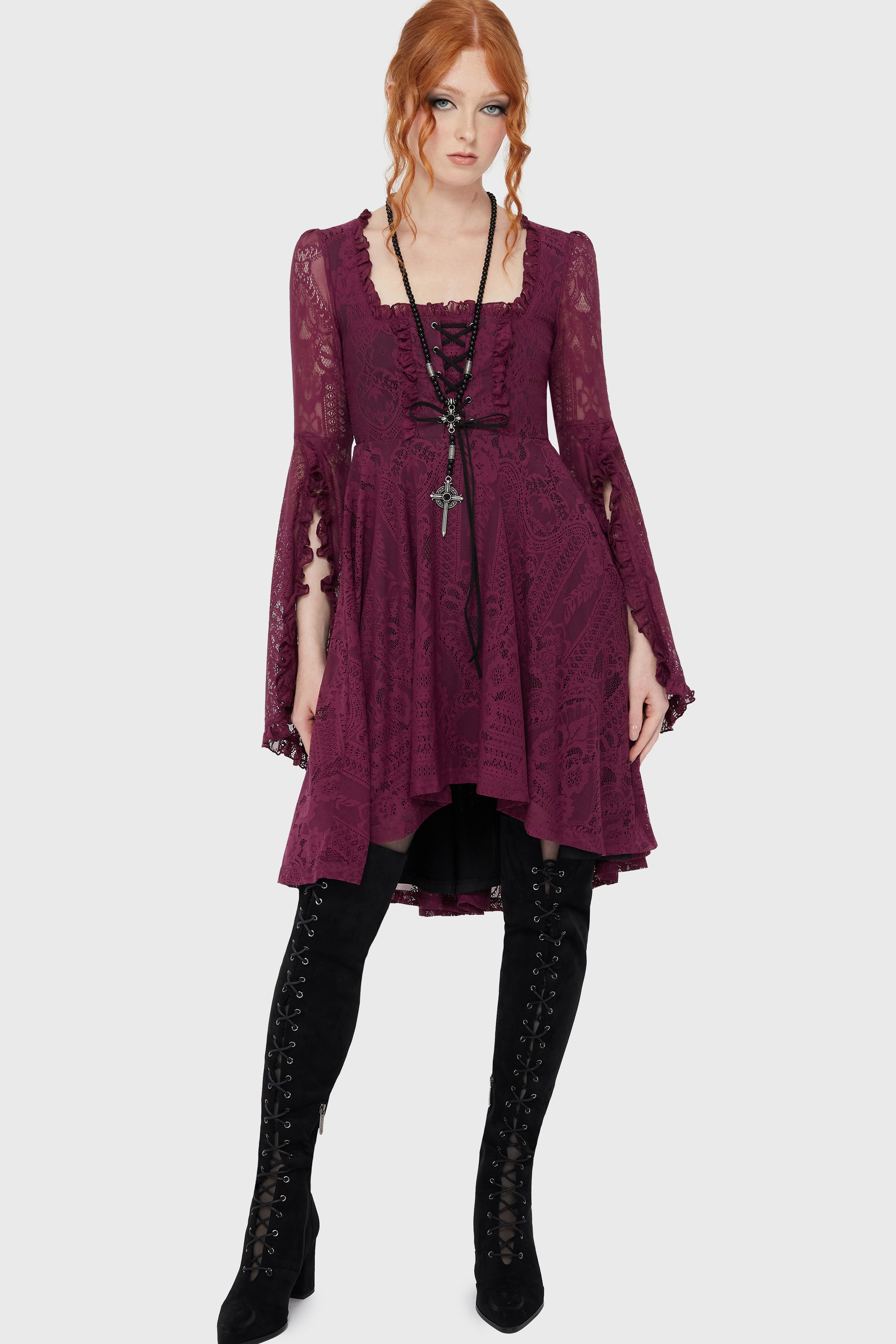 Killing Kisses Lace Maiden Dress Plum