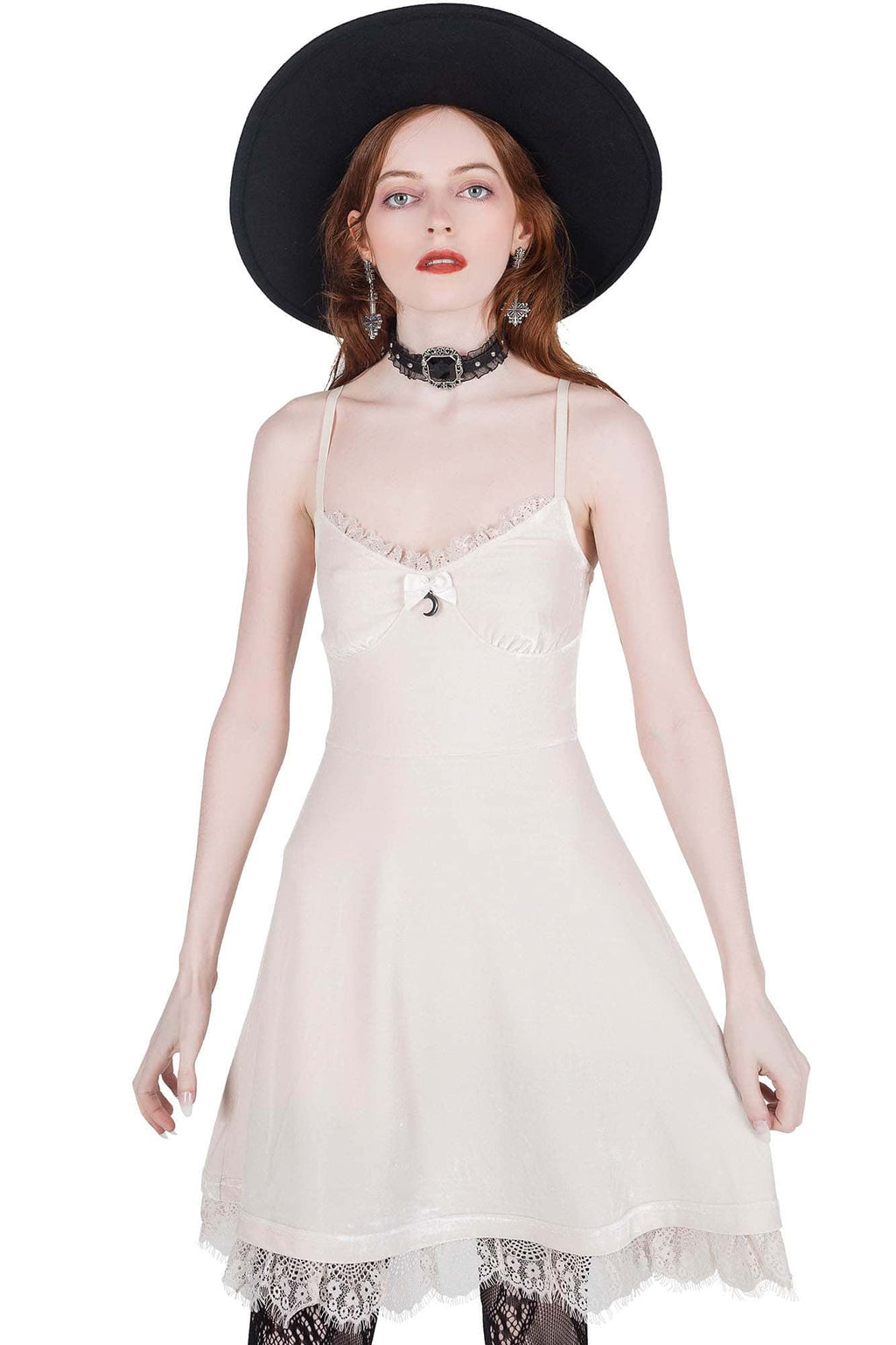 Moonstruck Velvet Skater Dress Ivory