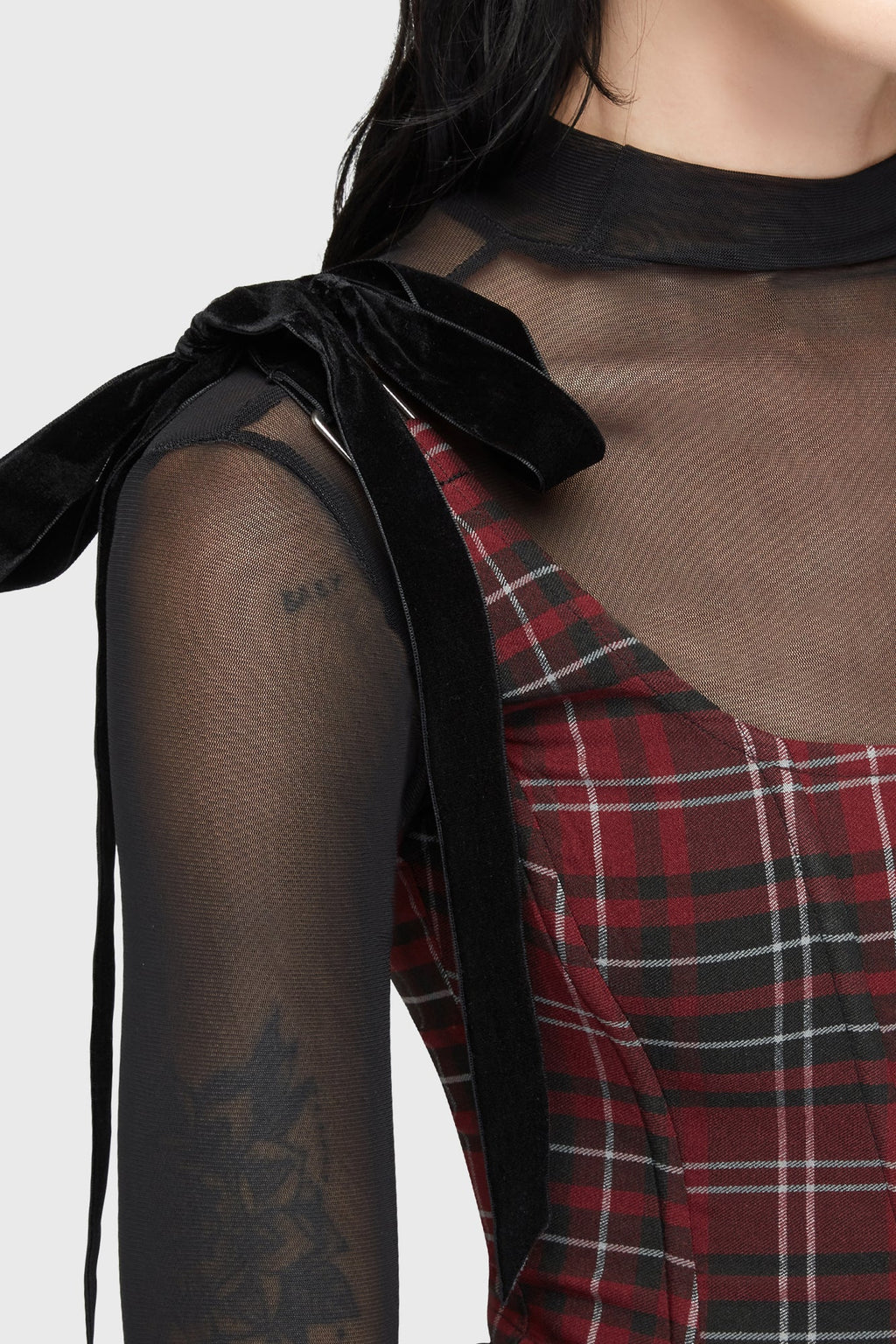 Tartan Flora Corset Top BURGUNDY