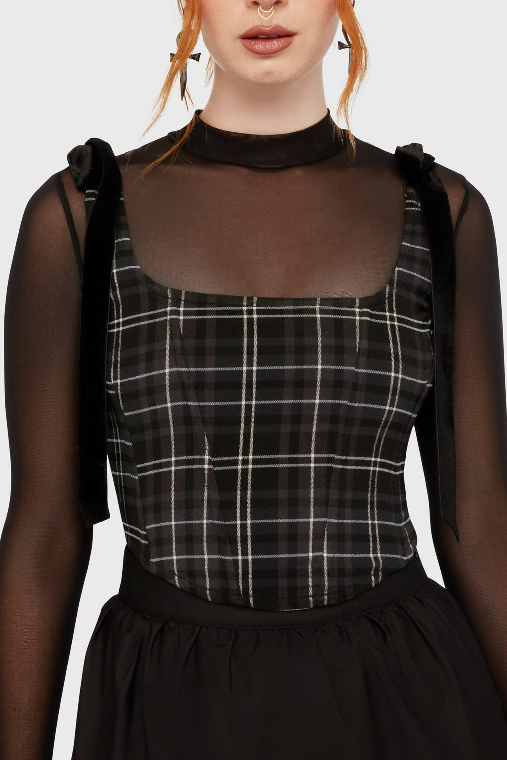 Tartan Flora Corset Top GREY