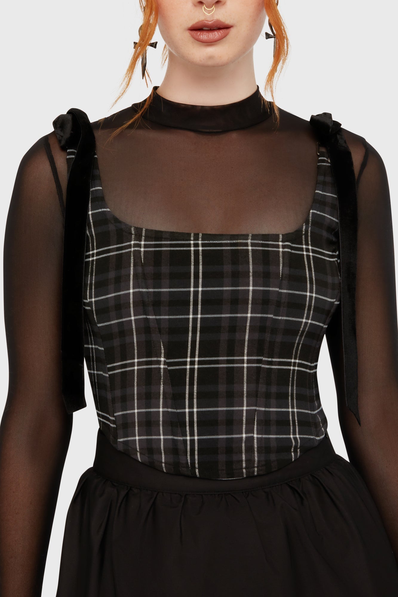 Tartan Flora Corset Top GREY