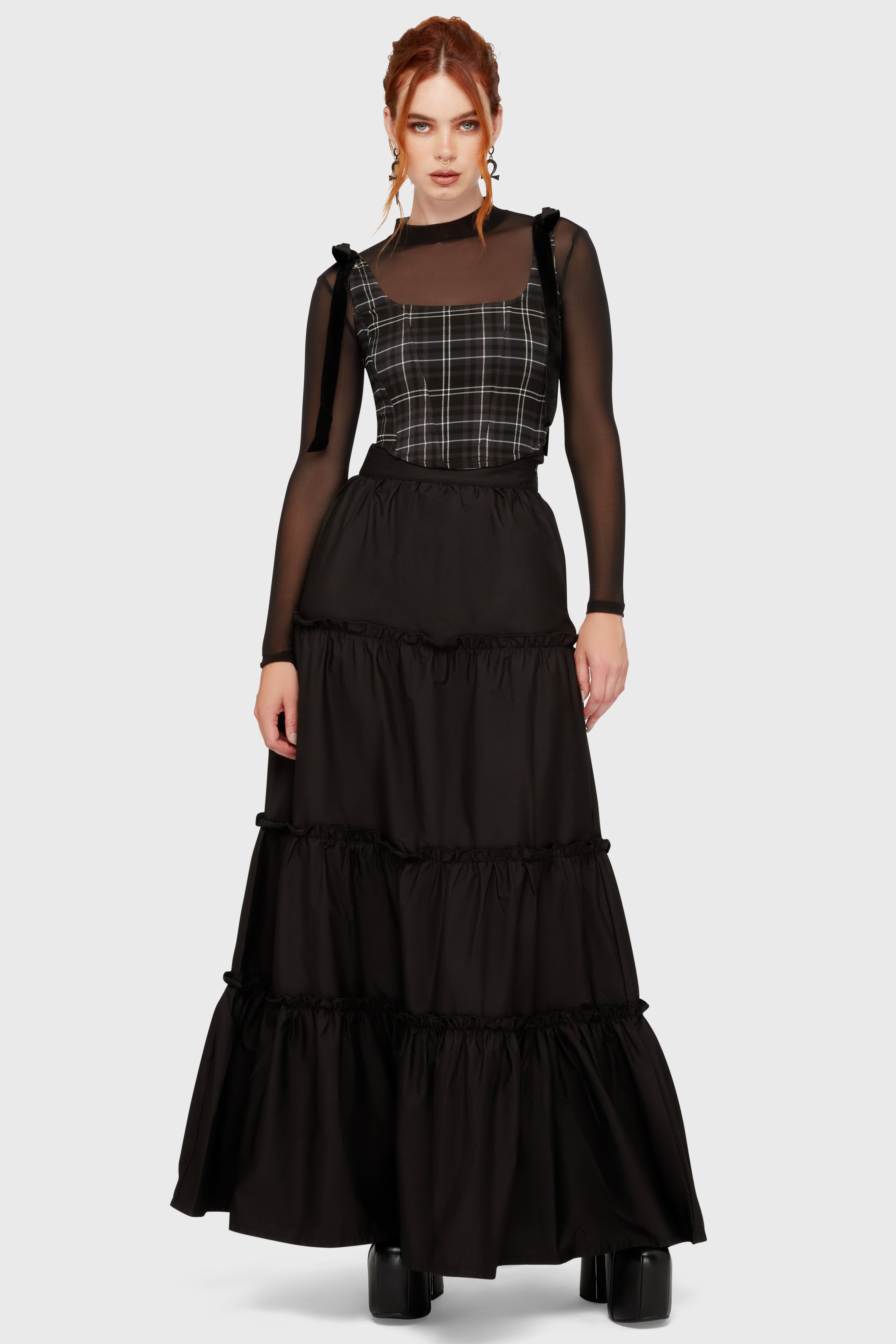 Tartan Flora Corset Top GREY