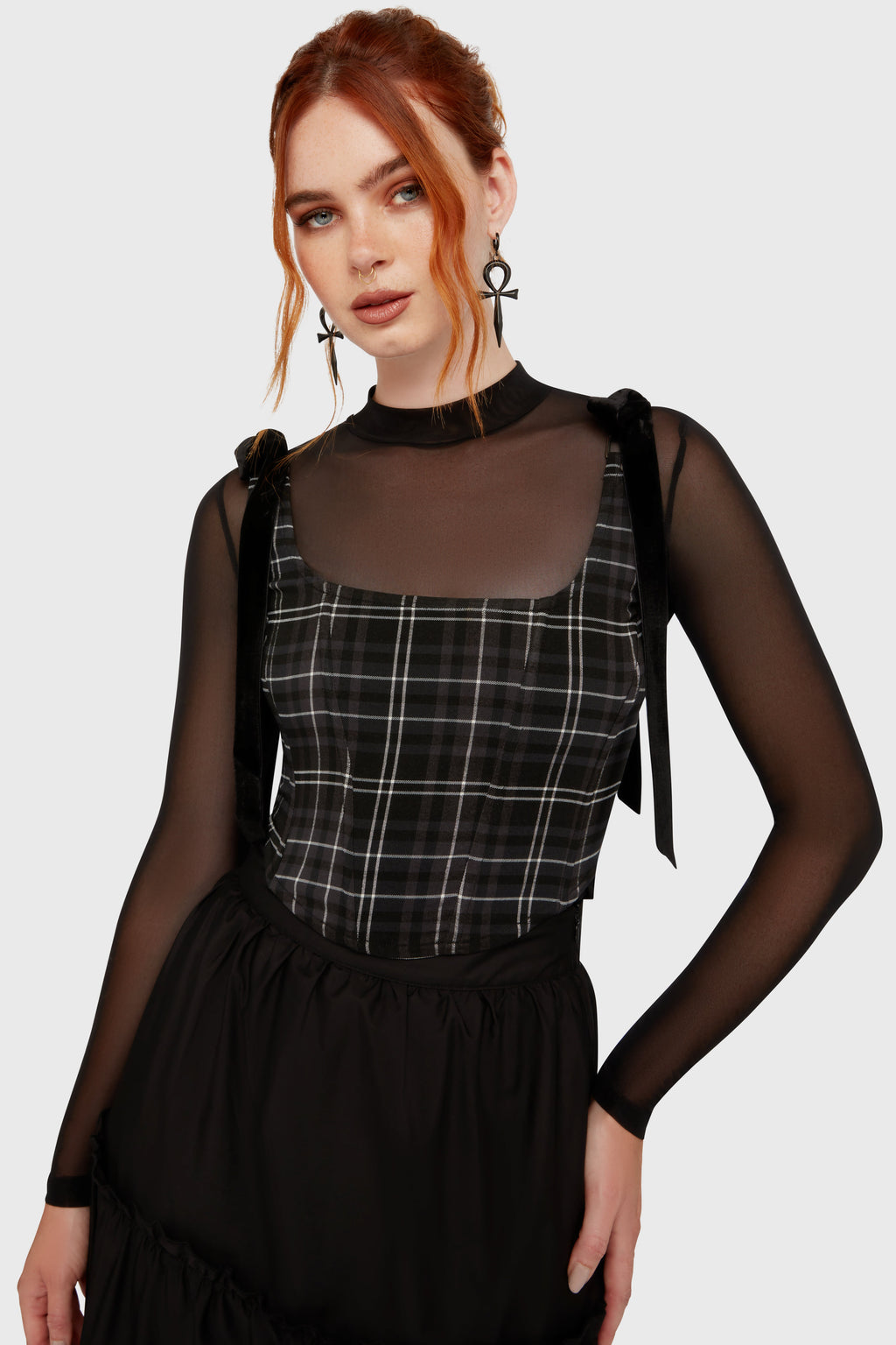 Tartan Flora Corset Top GREY