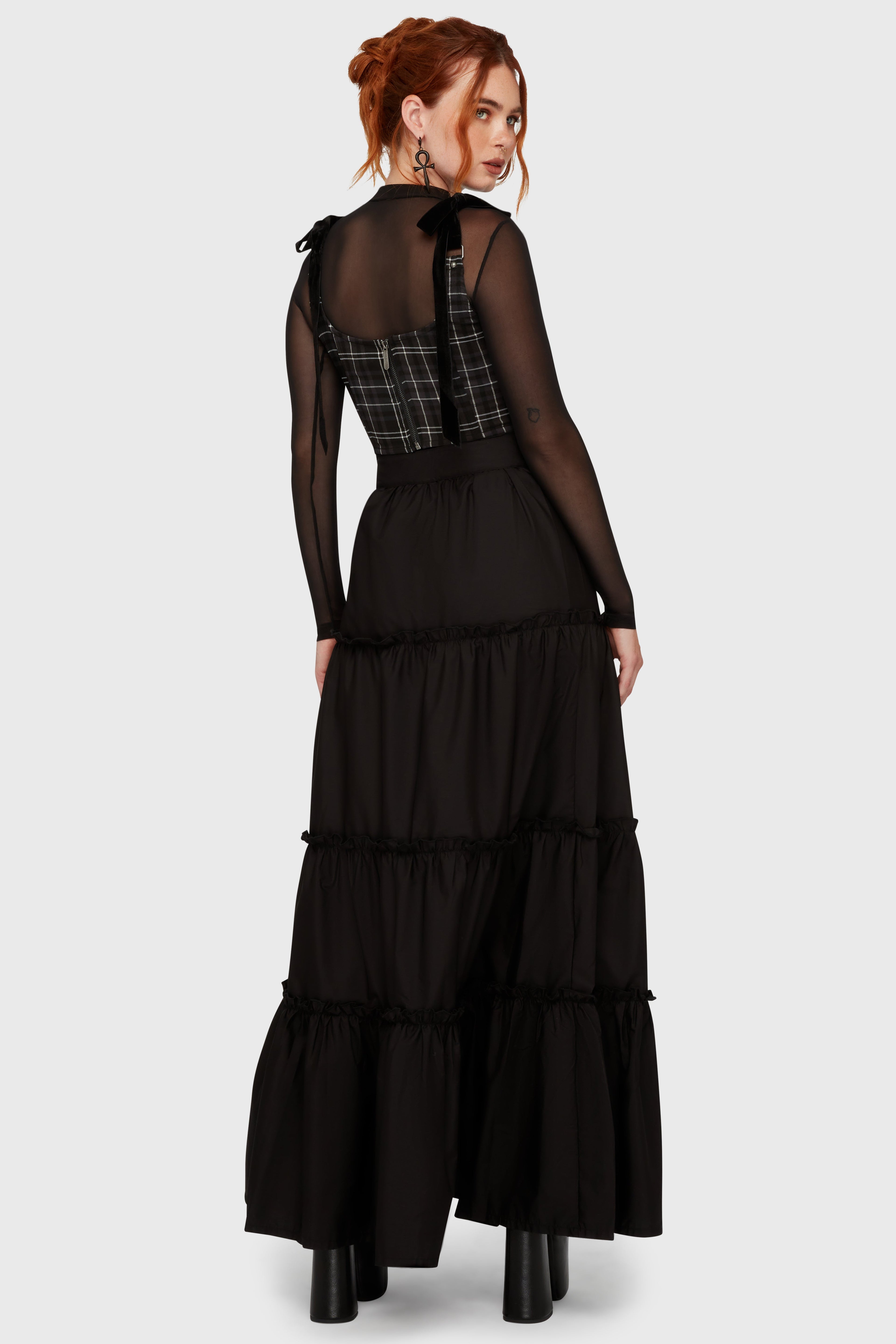 Tartan Flora Corset Top GREY