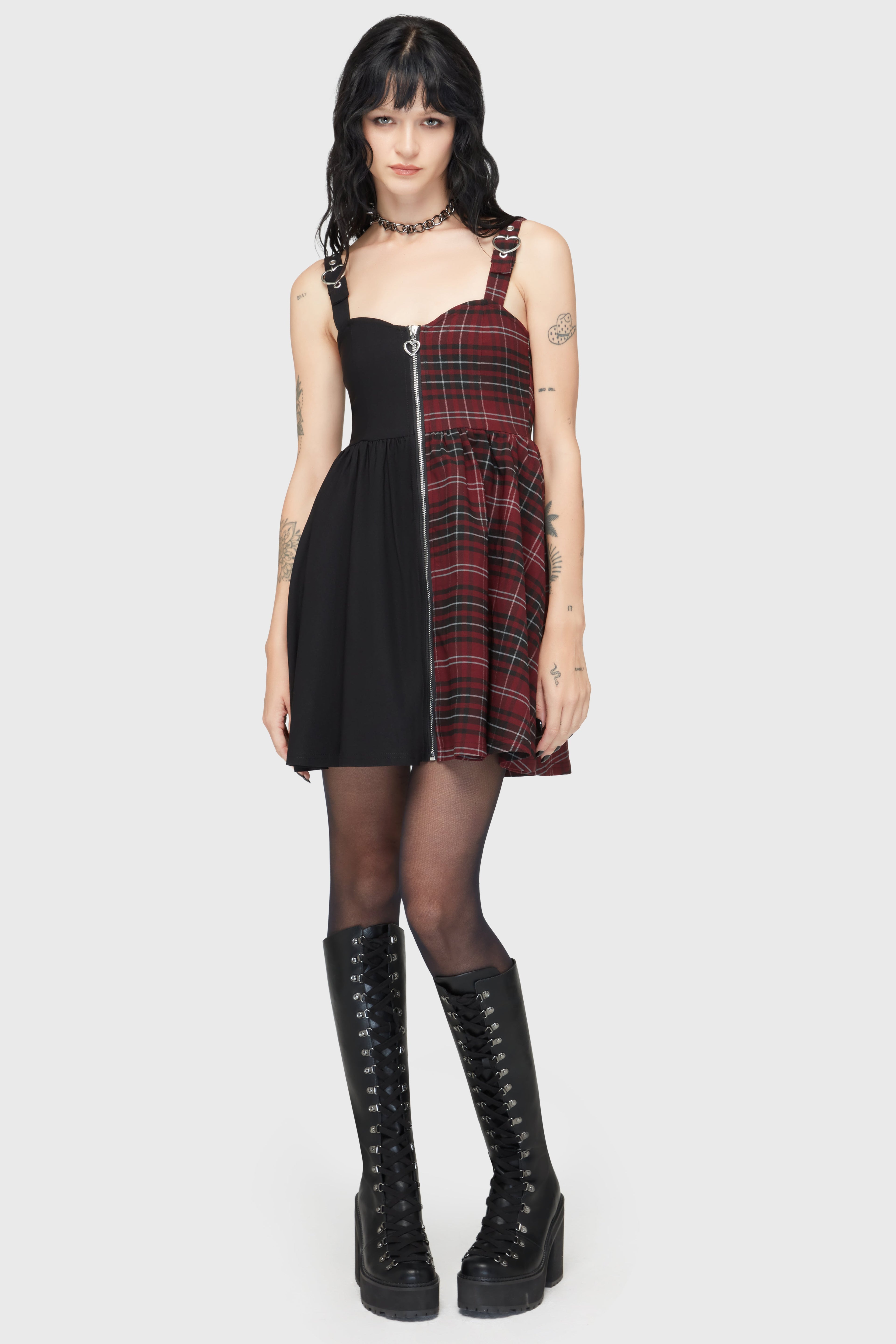 Tartan Marie Zip Dress BURGUNDY