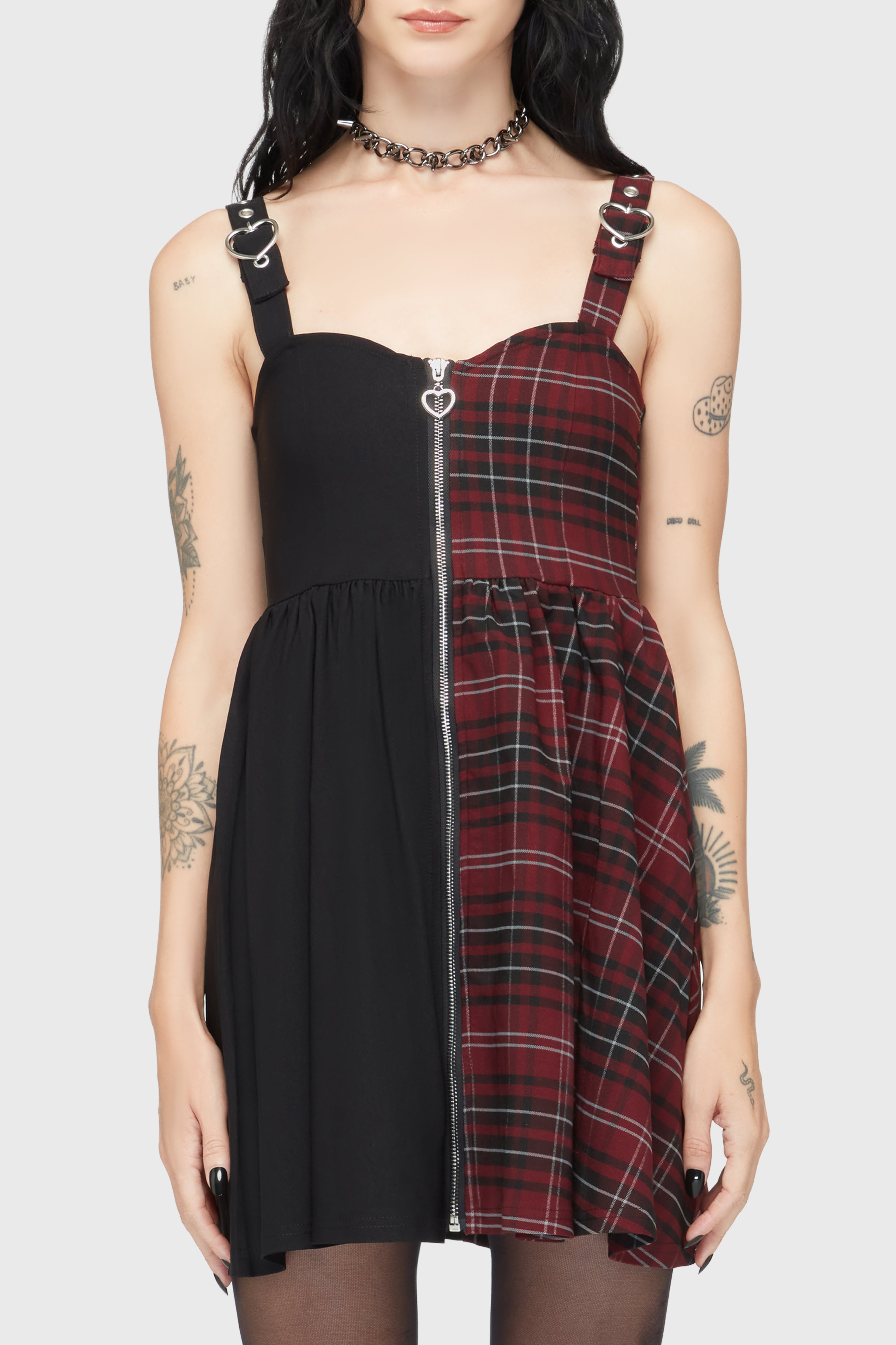 Tartan Marie Zip Dress BURGUNDY