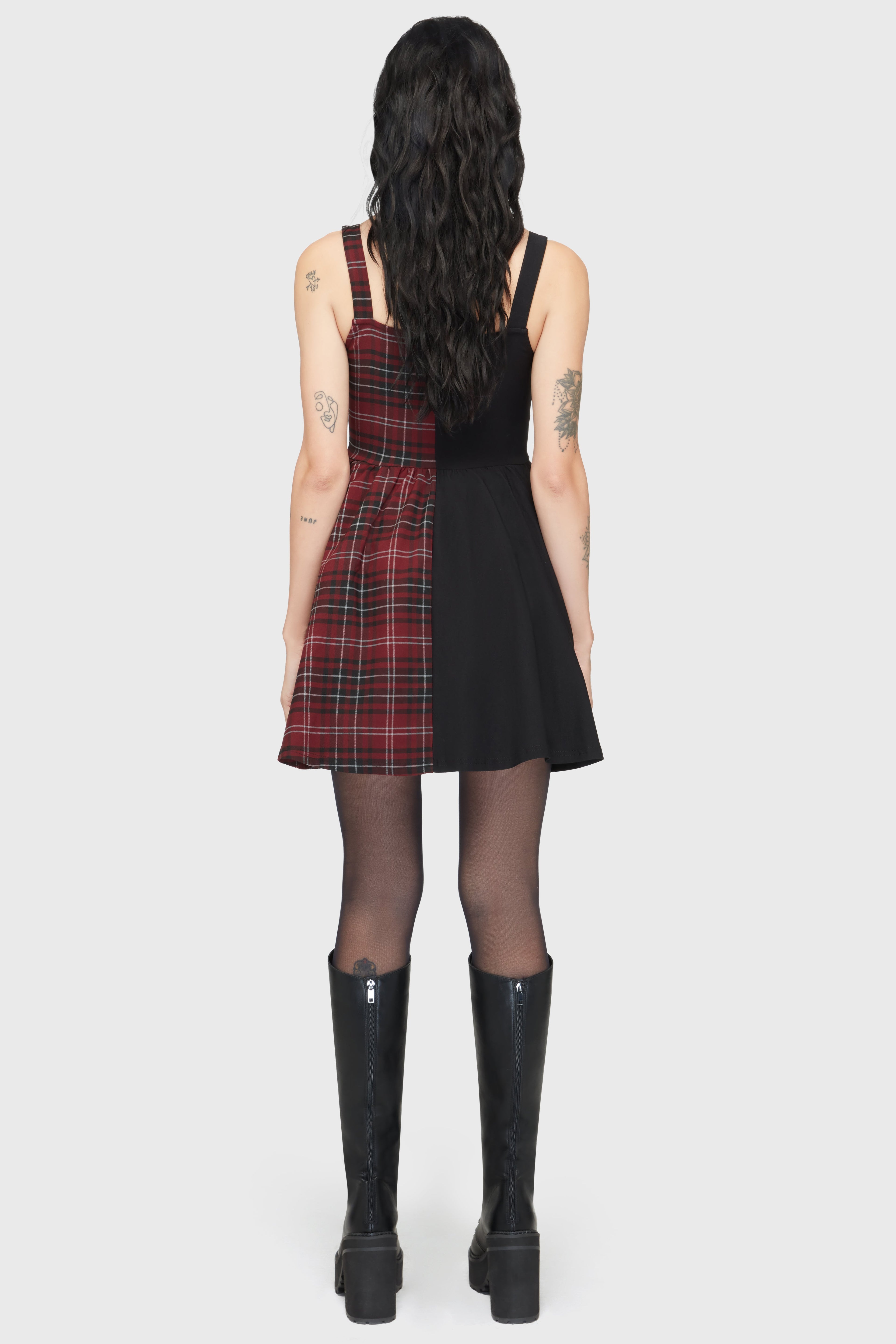 Tartan Marie Zip Dress BURGUNDY