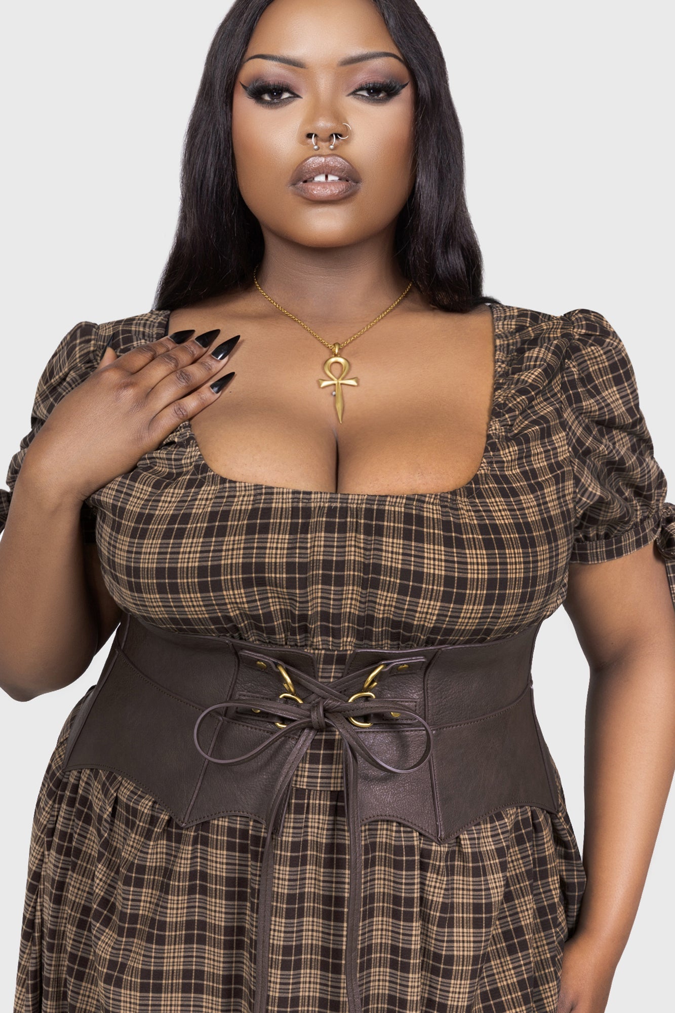 Wetland Bat Peplum Corset BROWN